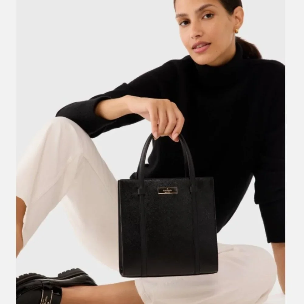 NWT kate spade Kenzie Black Patent Saffiano Mini Tote KK037, Crossbody Strap
